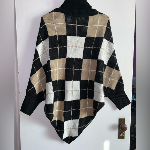 Plaid Turtle Neck Poncho/Sweater - Picture 4 of 5